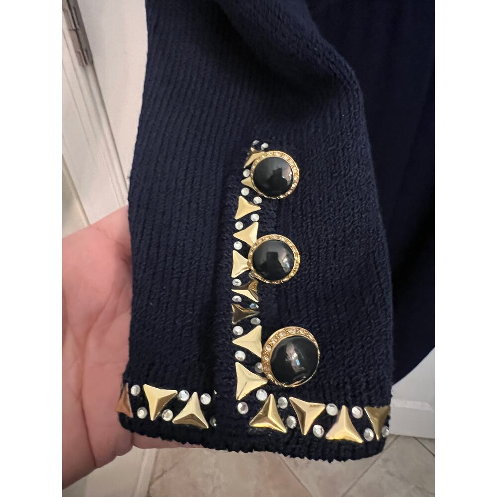 VTG St. John Navy Gold Santana Knit Sheath Midi Dress Sz 6 80's Old Money Luxury - Picture 5 of 7